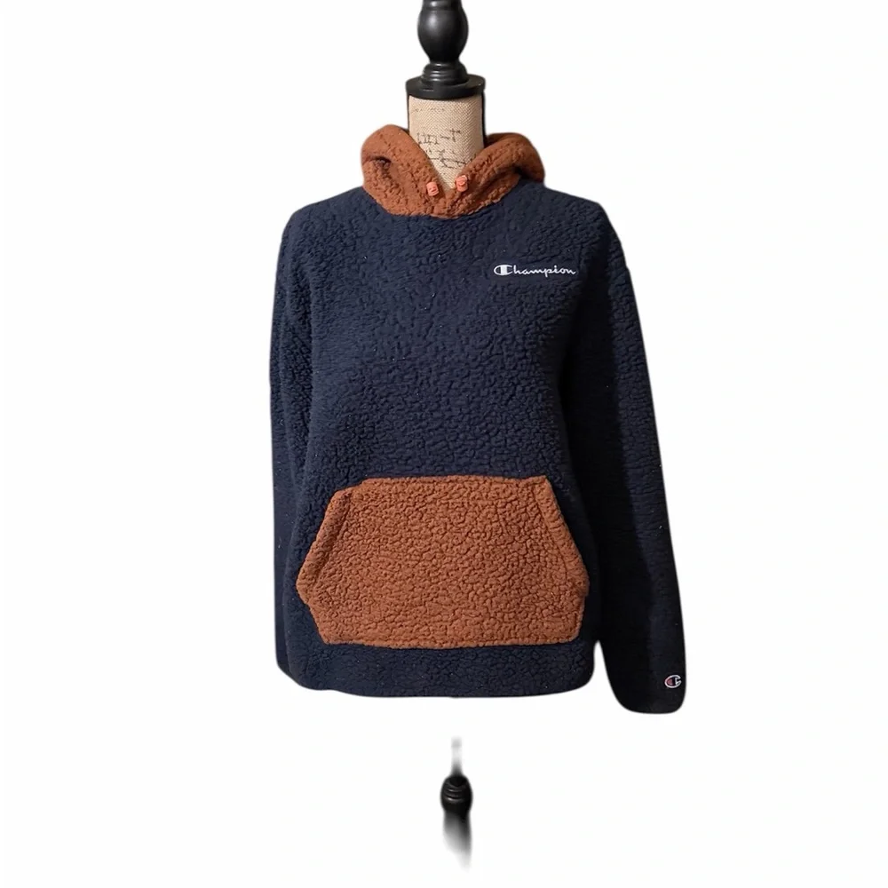 Champion Navy and Brown Sherpa Pullover Hoodie‎
